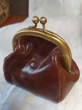 Vintage The Trend Italian Leather Kiss-Lock Coin Purse Brown